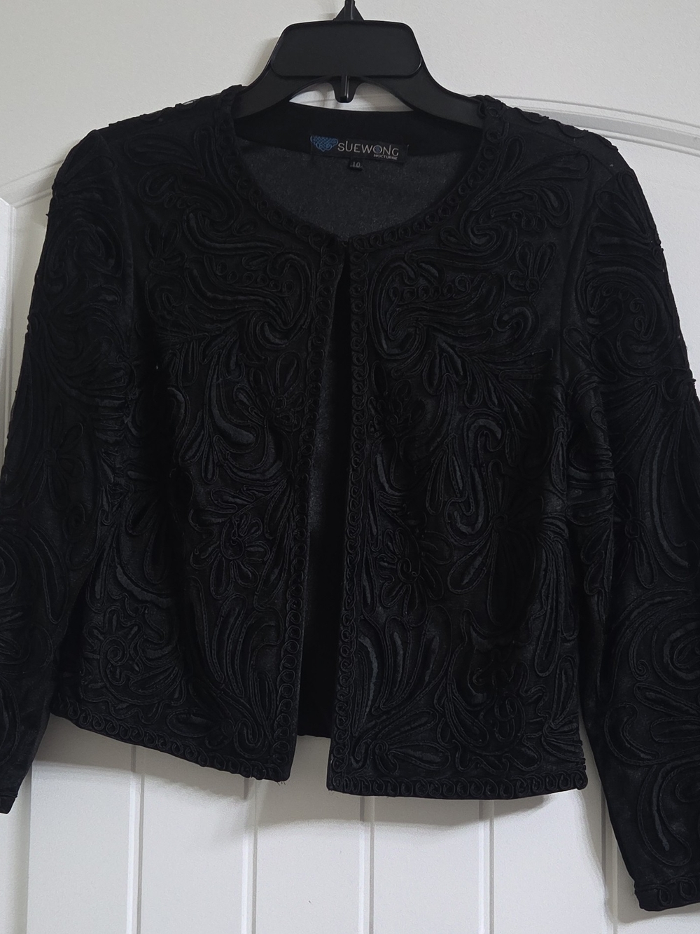 Sue Wong Black Embroidered Open-Front Jacket